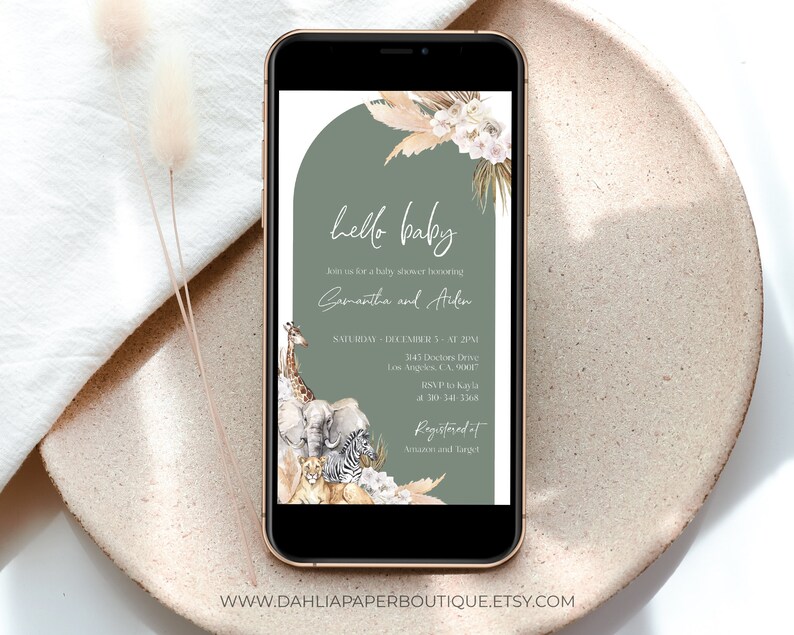 EDITABLE Boho Safari Baby Shower Evite Jungle Animal Baby Etsy