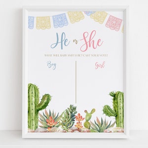 Taco 'Bout A Gender Reveal Voting Sign, Fiesta messicana Indovina il modello di genere, Giochi per lui o lei, Neonato o ragazza, Cactus acquerello GR001