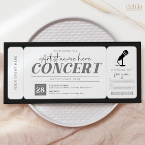 Konzertticket-Geschenkgutschein, bearbeitbare Überraschungscoupon-Karte, druckbare Geburtstagsgeschenkgutschein, DIY-Musical-Theater-Show-Event-Karte