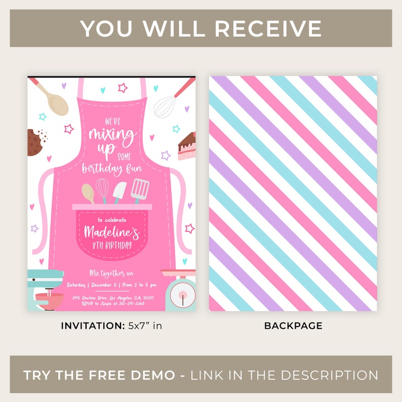 EDITABLE Baking Birthday Invitation, Kitchen Party Invite Template ...