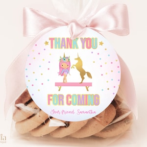 EDITIERBARE Danke für die kommende Runde Geschenkanhänger, Gymnastik Einhorn Mitbringsel, Turnerin Geburtstag quadratisches Etikett, magisches Mädchen Werbegeschenk, KP036