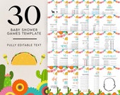 EDITABLE 30 Fiesta Baby Shower Games, Taco Bout a Baby Baby Shower Game Bundle, Mexican Cactus Fiesta, Rainbow Fiesta, Instant File, BS095