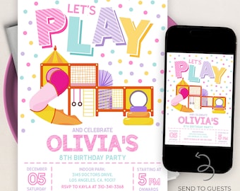 Playground Birthday Invitation, EDITABLE Jungle Gym Party Invite Template, Bounce Indoor Playground, Soft Play Climb, Instant Download KP228