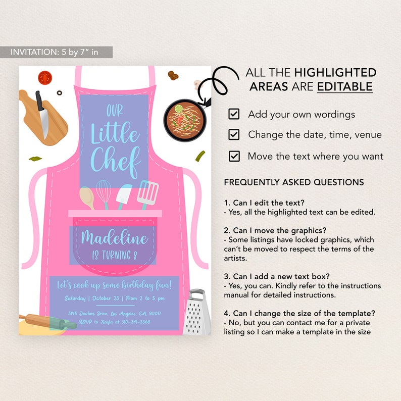 EDITABLE Cooking Birthday Invitation, Pink Kitchen Party Invite, Our ...