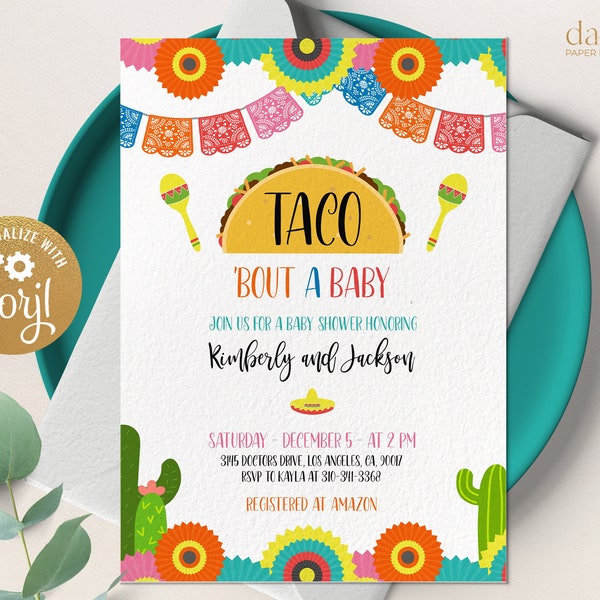 Taco 'Bout A Baby Shower Invitation, Fiesta Baby Shower Invite, Taco Baby Shower, Cactus Baby Shower Invite, Mexican Baby Shower, BS095