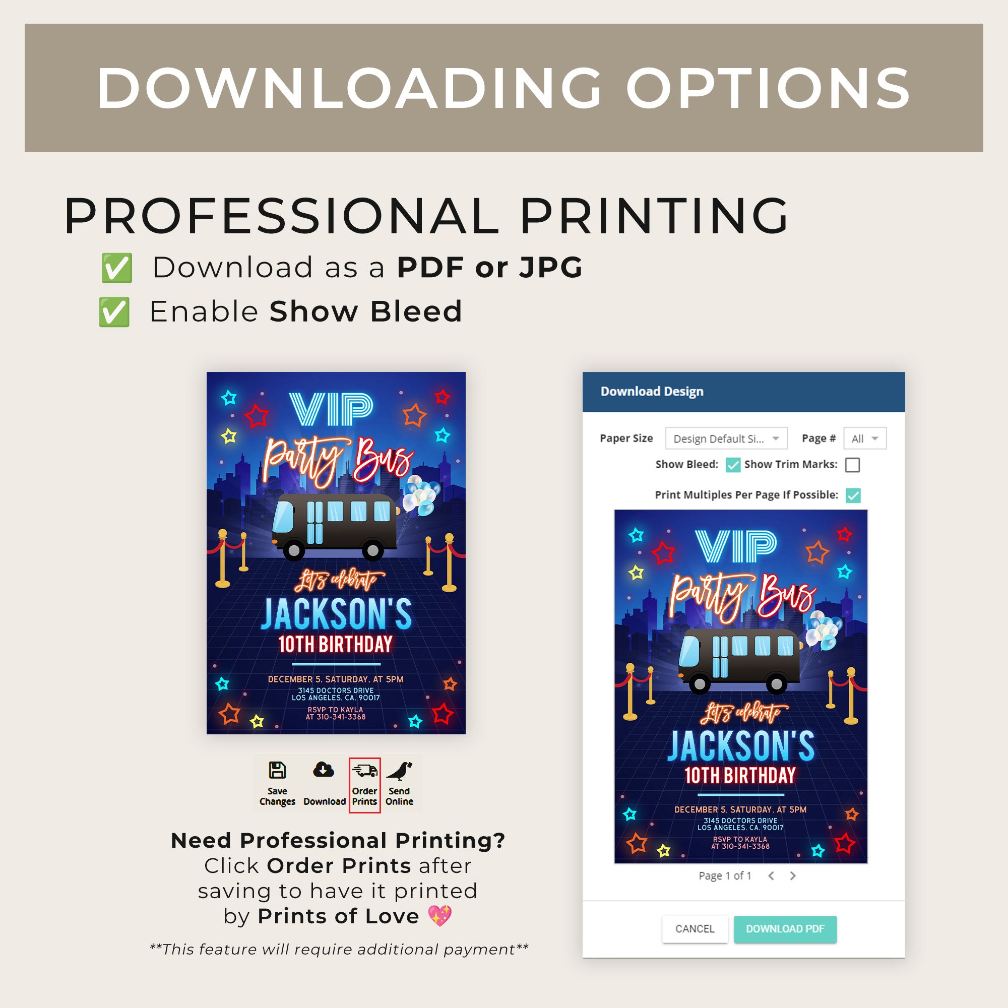 VIP Party Bus Invitation, EDITABLE Blue Limo Party Invite, Rock
