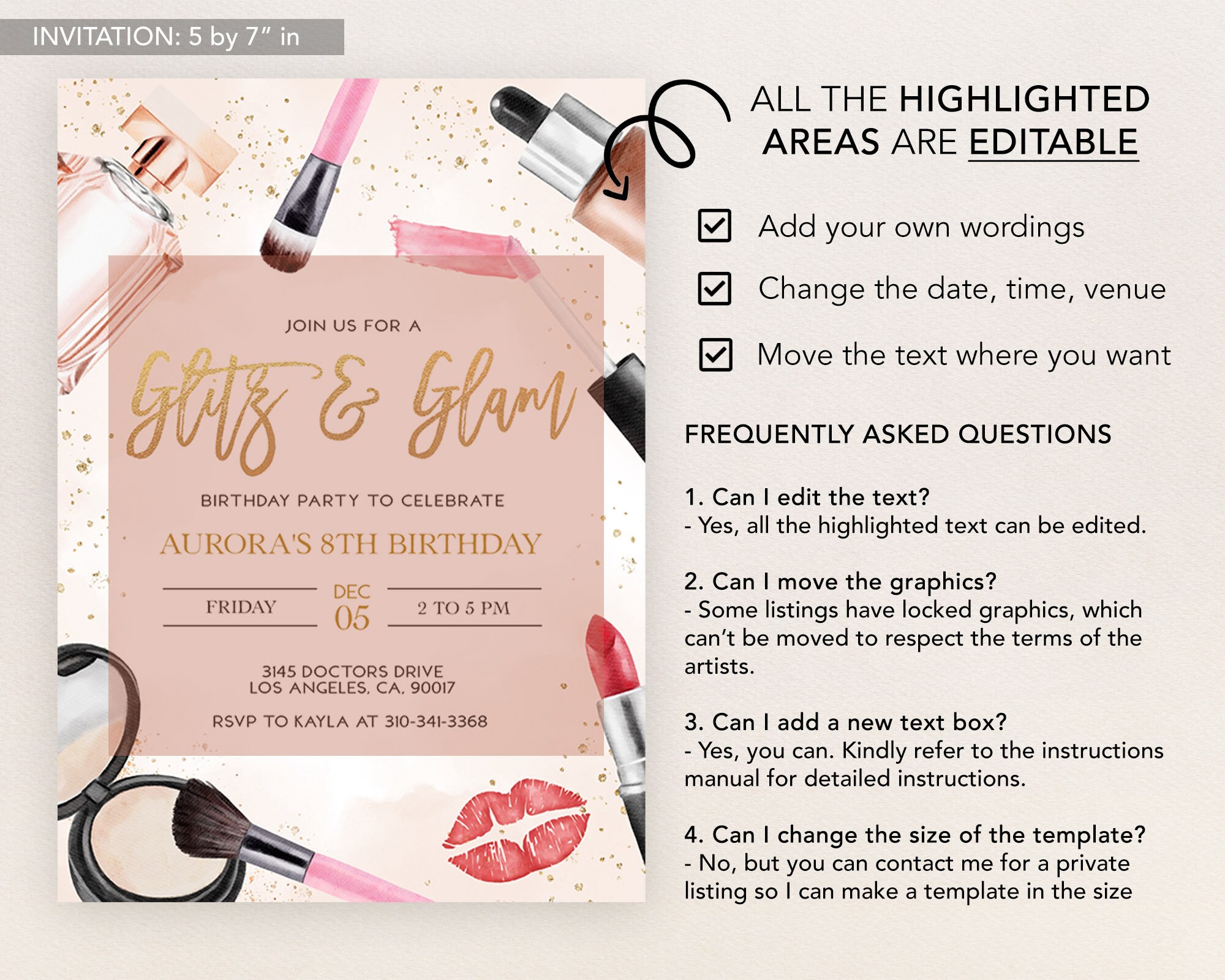 EDITABLE Glitz and Glam Party Invitation Spa Birthday Party Etsy Canada