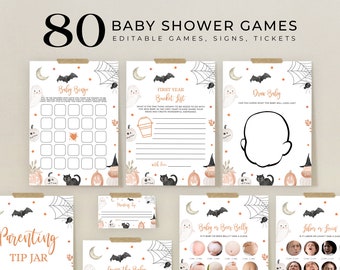A Little Boo Baby Shower Game Bundle, EDITABLE Halloween Baby Sprinkle Game Pack, Unisex Autumn Templates, Ghost Pumpkin Set, Corjl BS181