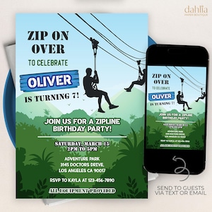 Zipline Birthday Invitation, EDITABLE Outdoor Park Party Template, Jungle Tree Top Adventure DIY Any Age Boy Invite, Instant Download KP600