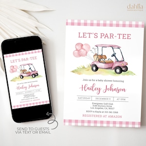 Bewerkbare Golf baby shower uitnodiging, laten we Par-Tee baby shower uitnodiging, Tee Time baby shower uitnodiging, meisje roze golf douche, BS239
