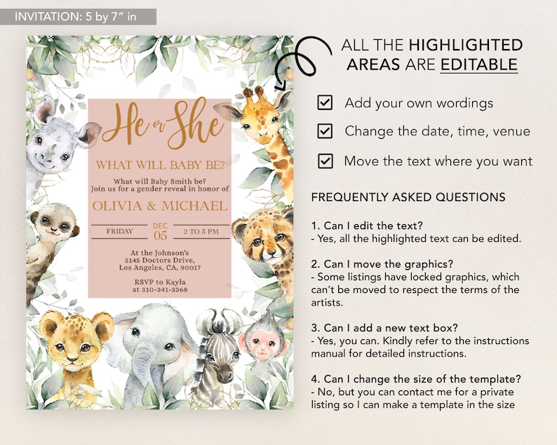 Safari Gender Reveal Invitation Jungle Gender Reveal Party Etsy