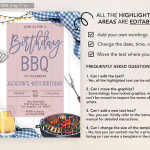 BBQ Birthday Invitation, EDITABLE Blue Gingham Backyard Party Template ...