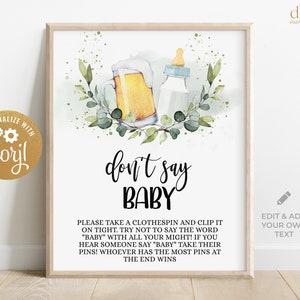 Don&#39;t Say Baby Game Sign, Beer Baby Shower, Brewery Baby Shower, Baby is Brewing Baby Shower, Couples Baby Shower, Game Sign, Corjl, BS083