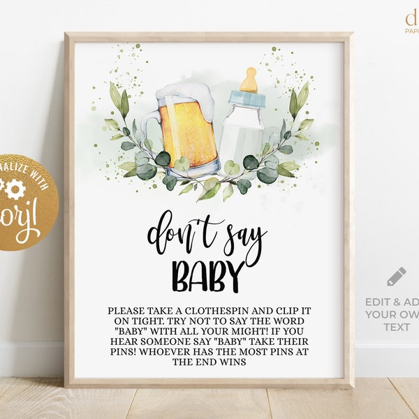 Don't Say Baby Game Sign, Beer Baby Shower, Brewery Baby Shower, Baby is Brewing Baby Shower, Couples Baby Shower, Game Sign, Corjl, BS083