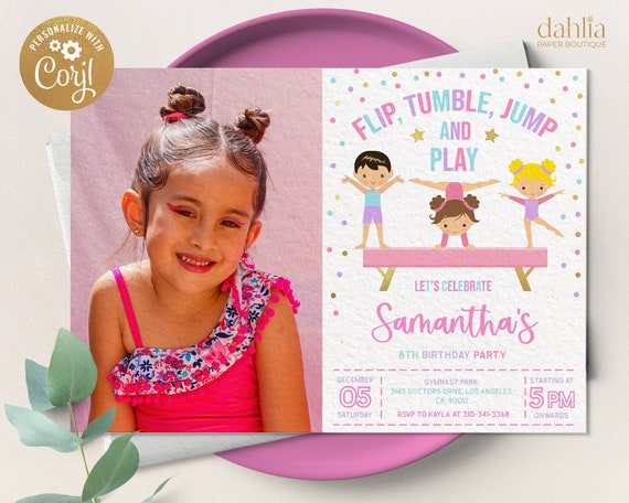 Gymnastics Birthday Invitation with Photo, EDITABLE Gymnasts Party ...