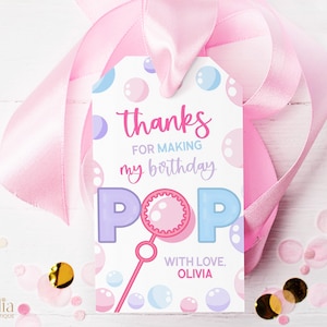 Etiqueta de presente de festa de bolha, obrigado por ter vindo, etiqueta de lembrancinha de festa de verão EDITÁVEL, obrigado por fazer meu pop de aniversário, etiqueta de aniversário de menina, KP086