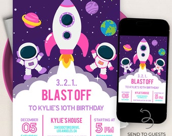 EDITABLE Space Birthday Party Invitation, Galaxy Party Invitation Template, Girl Space Birthday, Astronaut, Space, Instant Download KP046