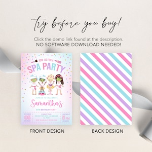 Join Us For A Spa Party Invitation, Editable Pamper Party Invite Template, Tween Manicure & Pedicures Birthday, Glitz and Glam Girls, KP225 image 6