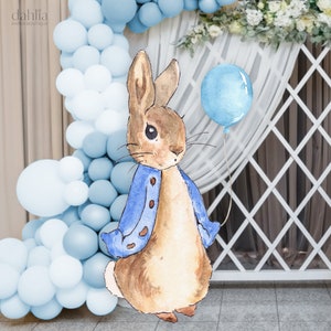 Recorte decorativo grande de Peter Rabbit, cumpleaños de conejo azul, fiesta rústica de conejito Flopsy, accesorio de conejito azul, descarga instantánea, archivo imprimible, KP059
