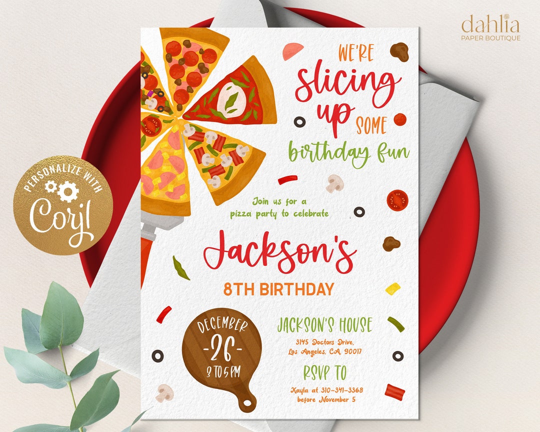Pizza Party Birthday Invitation, Editable Snack Party Invite Template