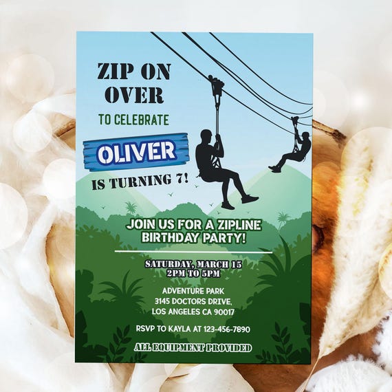 Zipline Birthday Invitation, EDITABLE Outdoor Park Party Template