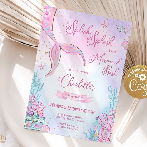 Editable Mermaid Under The Sea Foam Party Invitation Girl Etsy