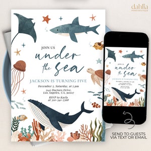 Under The Sea Birthday Invitation, Editable Whale Shark Party Invite, Nautical Any Age Kids Template, Sea Life Card, Instant Download KP198