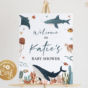 Unter dem Meer Geburtstag Willkommensschild, bearbeitbares Walhai-Partybanner, nautische Vorlage für jedes Alter, Sea Life Poster, druckbares Dekor, KP198