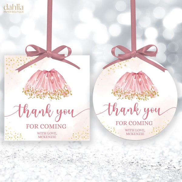 Thank You For Coming Gift Tag, EDITABLE Ballerina Birthday Favor Tag, Pink Ballet Girl Round Tag, She's Tutu Cute, Instant Download, KP210