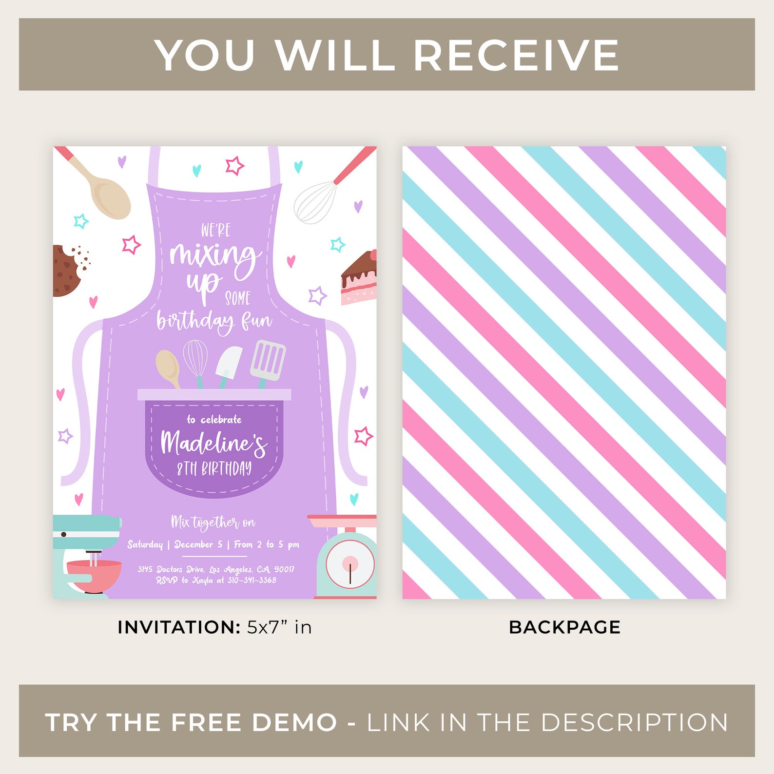 EDITABLE Baking Birthday Invitation, Kitchen Party Invite Template ...