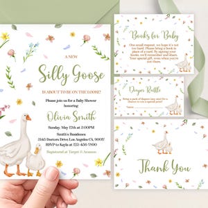Silly Goose Baby Shower Invitation Set, Editable Mother Goose Baby Bundle, He or She, Neutral Baby Sprinkle, Boy or Girl Template, BS559