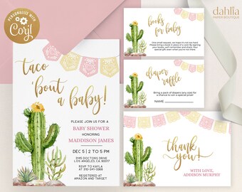 Taco 'Bout A Baby Shower Invite Set, Fiesta Baby Shower Invite, Taco Baby Shower, Cactus Baby Shower Invite, Boho Baby Shower, Corjl BS017