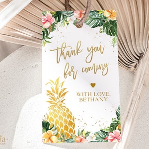 Gracias por venir etiqueta de regalo, etiqueta de favor de fiesta de piña hawaiana EDITABLE, baby shower de verano tropical, fiesta Aloha Luau gracias BS144