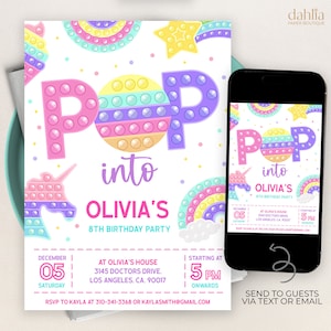 EDITIERBARE Pop It Geburtstagseinladung, Pop It Party Einladung Vorlage, Pop It Pastell Rainbow, Sofort bearbeitbare Datei, Sofort Download KP043