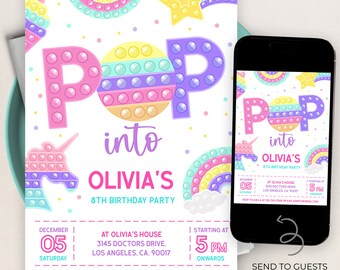 EDITABLE Pop It Birthday Invitation, Pop It Party Invitation Template, Pop It Pastel Rainbow, Instant Editable File, Instant Download KP043