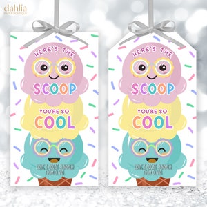 Bearbeitbare Lehrer Wertschätzung Tags, Sommer Eiscreme, Kinder am Ende des Schuljahres Tag, hier ist der Geschenkanhänger der Schaufel Mitarbeiter Krankenschwester, Corjl Printable
