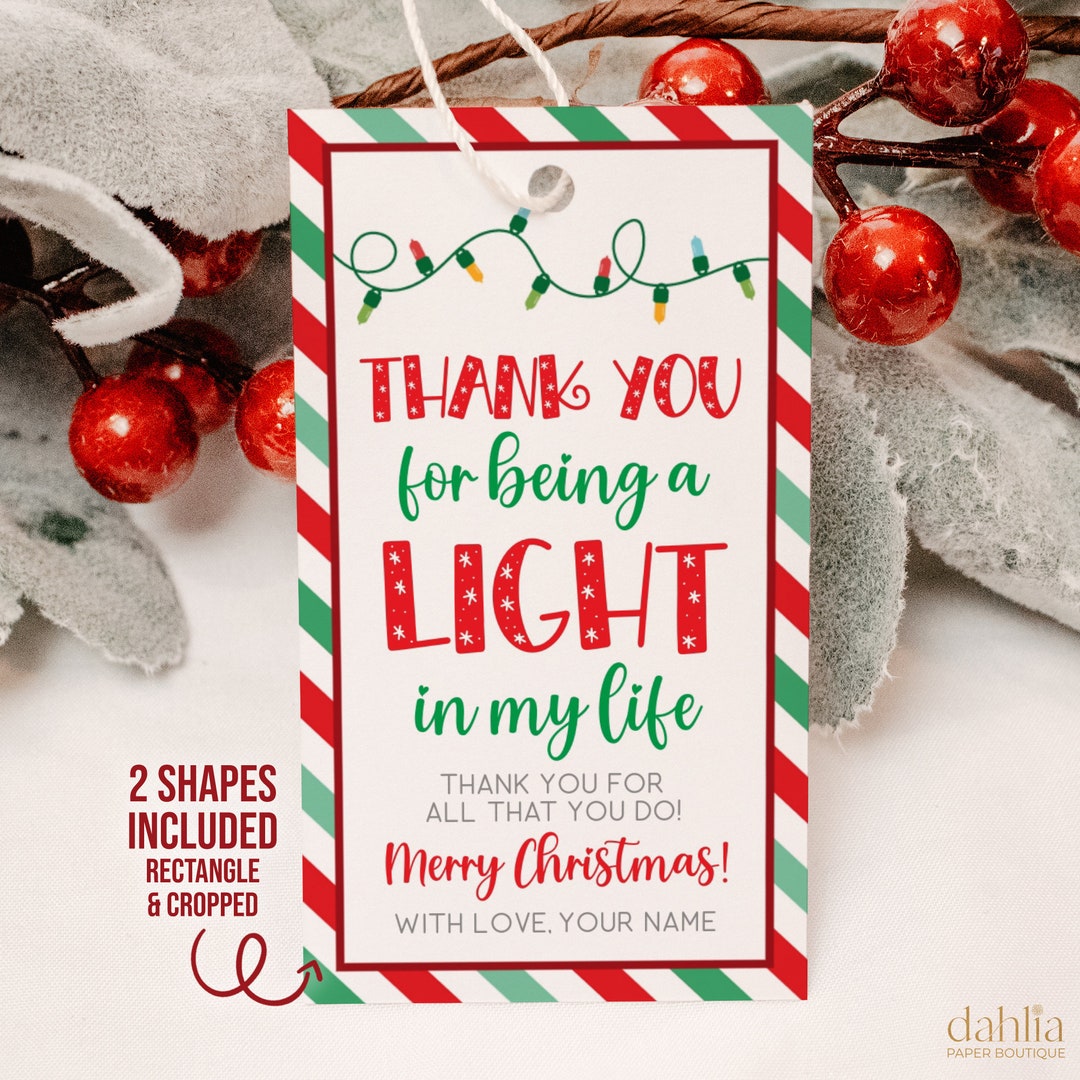 Christmas Candle Holiday Tag, Lights Flashlight Gift Tag, Thank You
