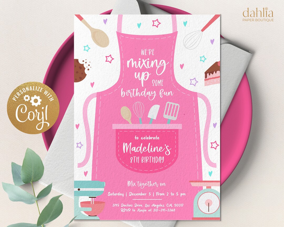 EDITABLE Baking Birthday Invitation, Kitchen Party Invite Template