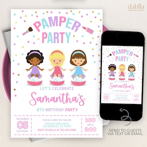 Spa Birthday Invitation, Editable Pamper Party Invite Template, Girl's Manicure & Pedicures Party Invite, Glam Squad, Instant Download KP096