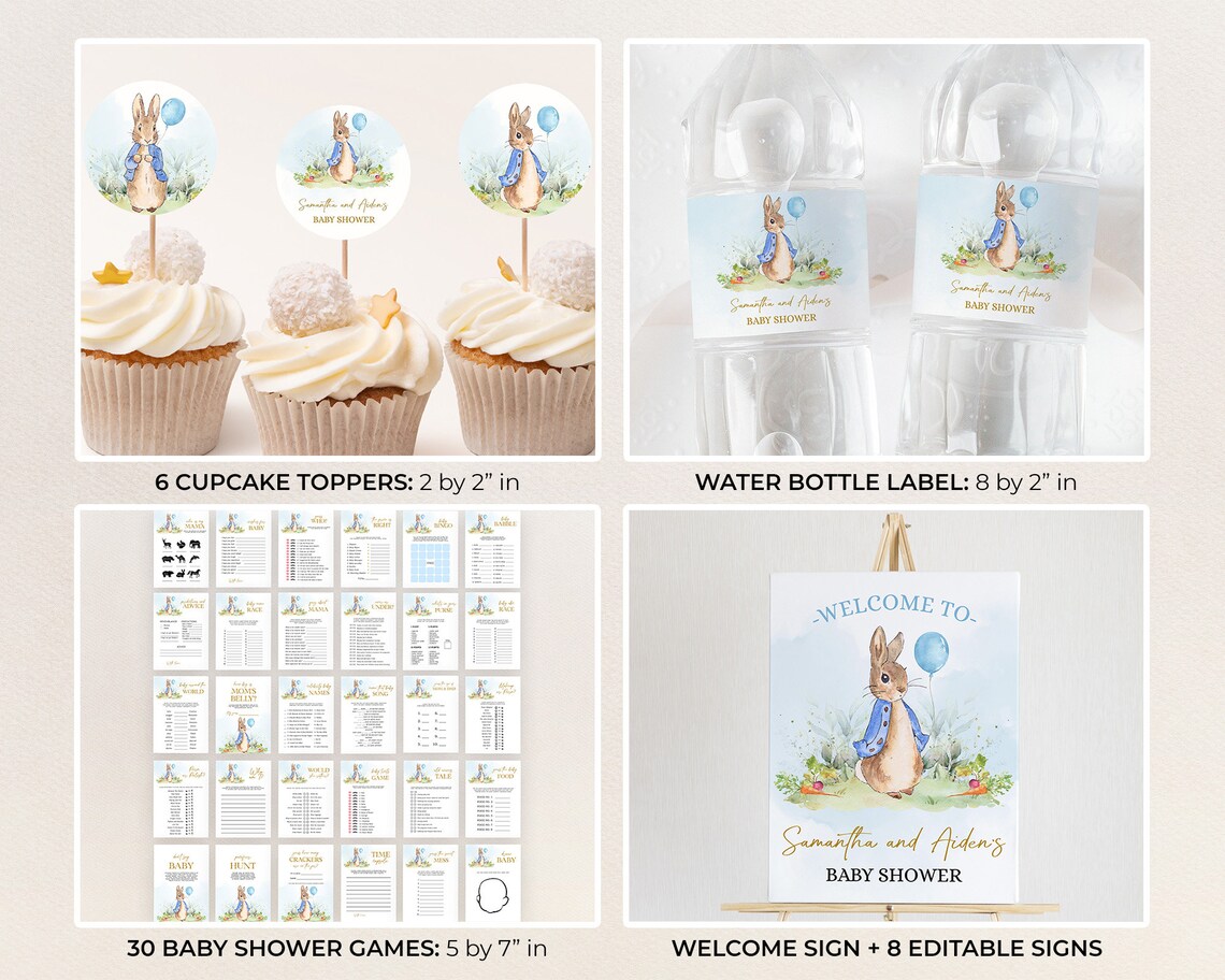 Peter Rabbit Baby Shower Bundle EDITABLE Rustic Bunny - Etsy