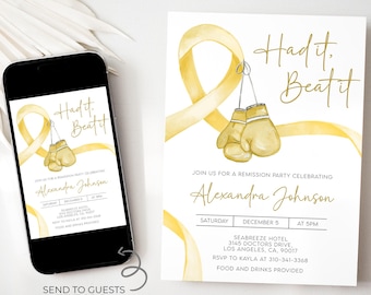 Cancer Remission Invite Template, Editable Bone Cancer Remission Party Invitation, Cancer Survivor Ribbon, Instant Download Printable, CA008