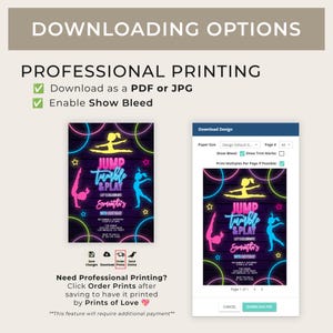 Neon Gymnastics Birthday Invitation, Jump Party Invite Template, Glow Neon Invite, Dancing, Girl Tween Birthday, Instant Download, KP118 image 5