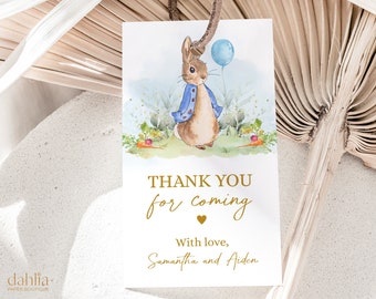 Peter Rabbit Gift Tag, EDITABLE Thank you For Coming Favor Tag, Flopsy Bunny Label, Baby Shower Gift Tag, Boy Blue Balloon Spring, BS133