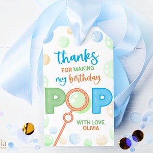 Bubble Party Grazie per essere venuto Etichetta regalo, Etichetta modificabile per la festa estiva, Grazie per aver reso il mio compleanno pop, Etichetta compleanno unisex, KP086