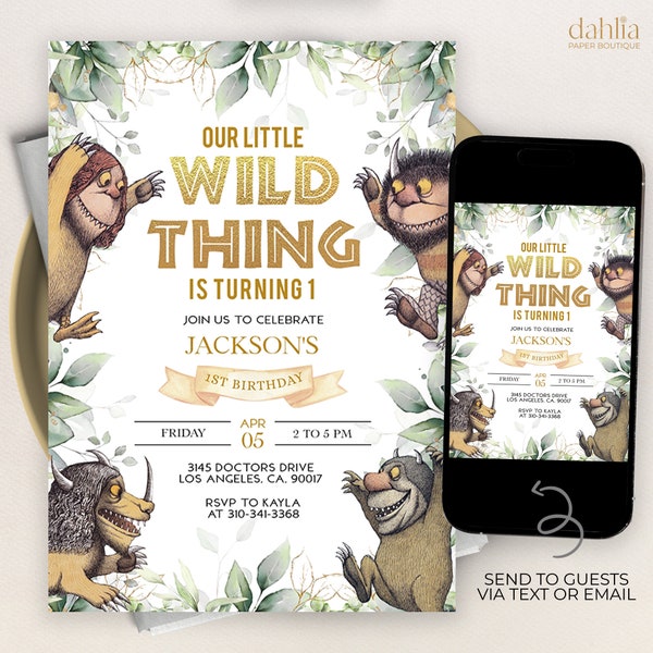 Where The Wild Things Are Birthday Invitation, EDITABLE Jungle Adventure Party Invite Template, Kid's Party Supplies, Instant Download KP099