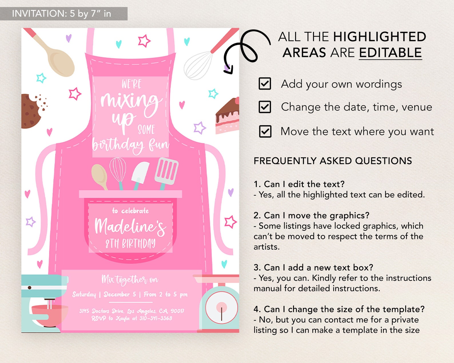 EDITABLE Baking Birthday Invitation Kitchen Party Invite Etsy