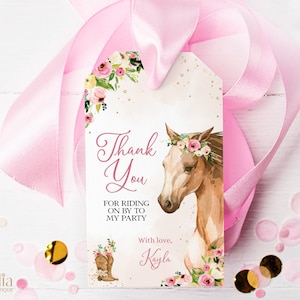 EDITIERBARE Dankeschön Geschenkanhänger, Pferd Mitbringsel, Geburtstagsetikett Vorlage, Country Western Pony, Sofort Download KP049