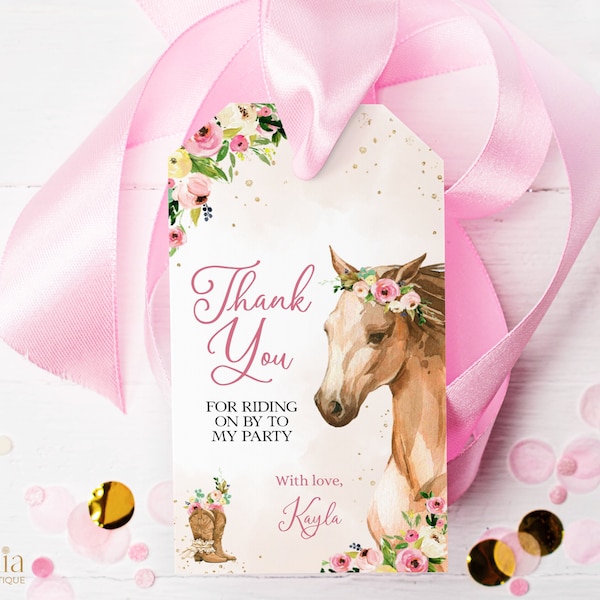 EDITABLE Thank You For Coming Gift Tag, Horse Party Favor, Saddle Up Birthday Label Template, Country Western Pony, Instant Download KP049