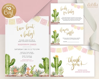Taco 'Bout A Baby Shower Invite Set, Fiesta Baby Shower Invite, Taco Baby Shower, Cactus Baby Shower Invite, Boho Baby Shower, Corjl BS017