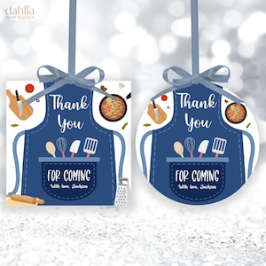 Kochen Danke Geschenkanhänger, EDITIERBARE Back Geburtstag Etikett, Blau Kleiner Chef Runde Party Favor, Jungen Küche Party Quadratischer Anhänger, Bäckerei, KP213